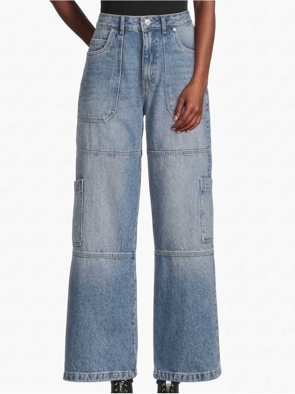Avec Les Filles‎ Cargo Jeans 26 High Rise Wide Leg Utility Denim Blue